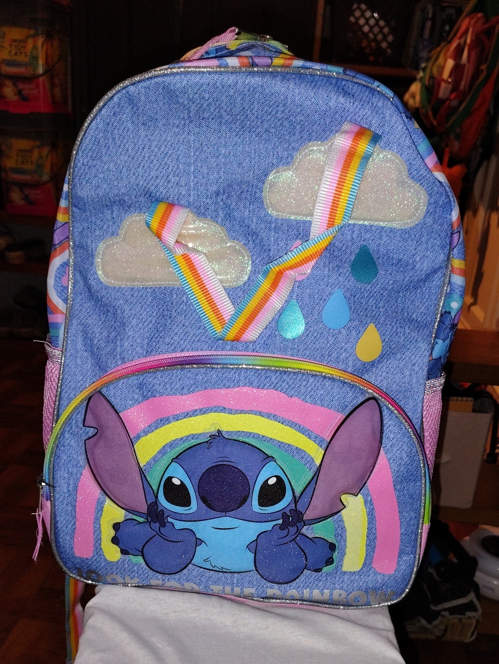 Disney Blue Kids Backpack with Rainbow Accents and Pink Trim